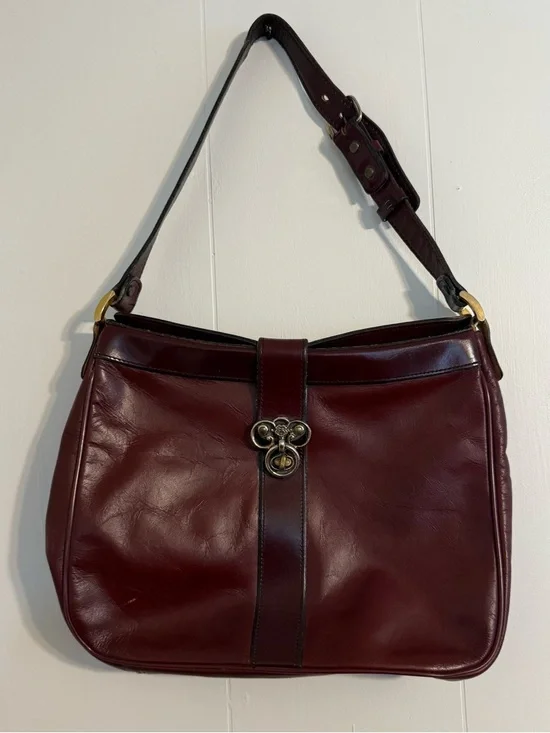 Vintage John Romain Leather Shoulder Bag Burgundy Oxblood Gold Clasp - Picture 1 of 10